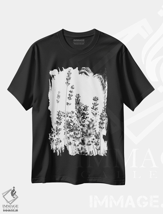 تیشرت طرح دار اسطوخودوس تازه در سیاه و سفید I، هنر تزئینی سیاه و سفید اثر هنر آنیتا و بلا | immage.ir