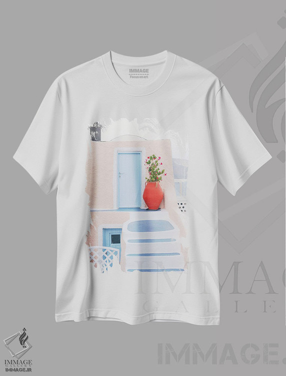 تیشرت طرح دار اویای رؤیایی سانتورینی III، تزئینی اثر هنر آنیتا و بلا | فروشگاه ایماژ