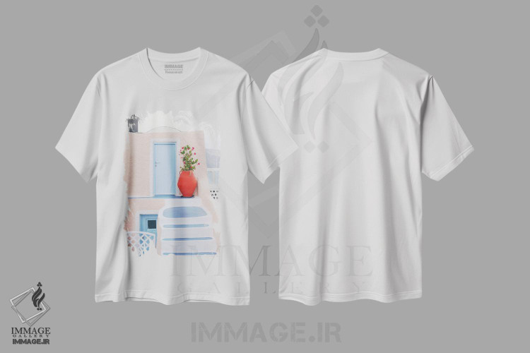 تیشرت طرح دار اویای رؤیایی سانتورینی III، تزئینی اثر هنر آنیتا و بلا | فروشگاه ایماژ