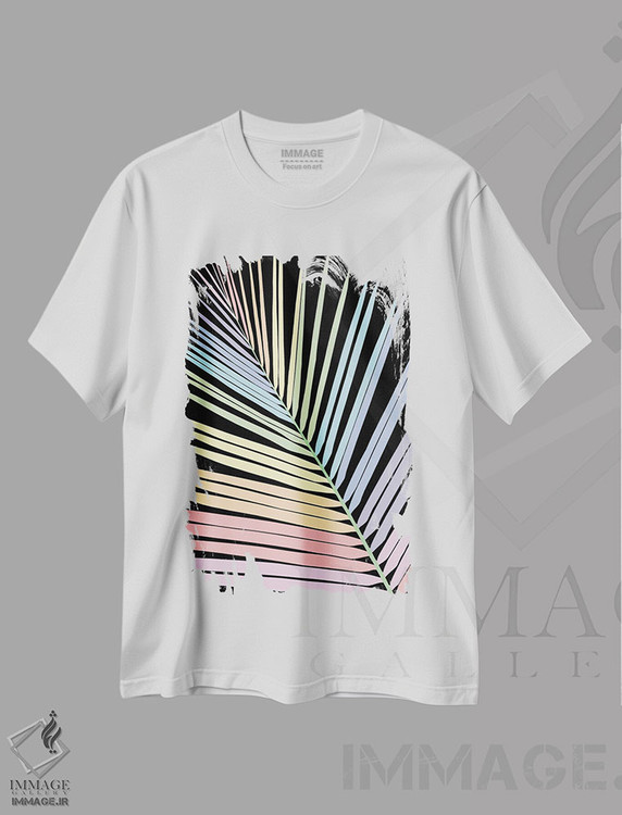 تیشرت طرح دار برگ نخل رنگین کمانی I، تزئینی اثر هنر آنیتا و بلا | فروشگاه ایماژ