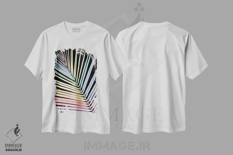 تیشرت طرح دار برگ نخل رنگین کمانی I، تزئینی اثر هنر آنیتا و بلا | فروشگاه ایماژ