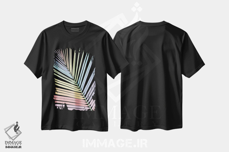 تیشرت طرح دار برگ نخل رنگین کمانی I، تزئینی اثر هنر آنیتا و بلا | immage.ir