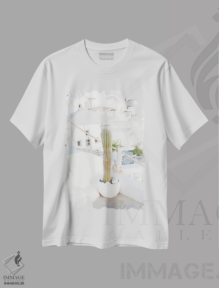 تیشرت طرح دار رویای کاکتوس سانتورینی II، تزئینی اثر هنر آنیتا و بلا | immage.ir