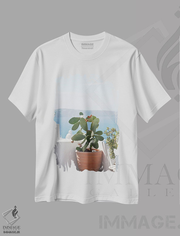 تیشرت طرح دار رویای کاکتوس سانتورینی III، تزئینی اثر هنر آنیتا و بلا | فروشگاه ایماژ