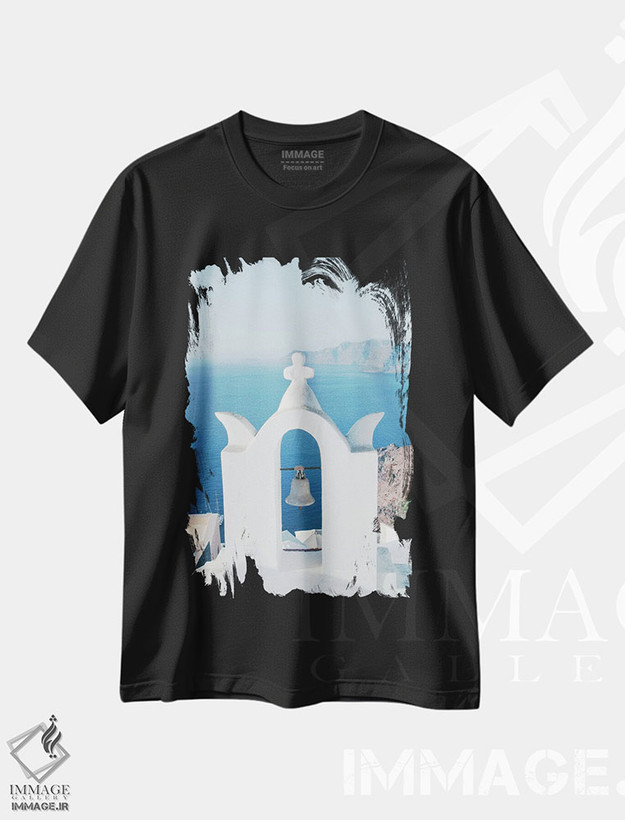 تیشرت طرح دار سرخوشی جزیره سانتورینی I، تزئینی اثر هنر آنیتا و بلا | فروشگاه ایماژ