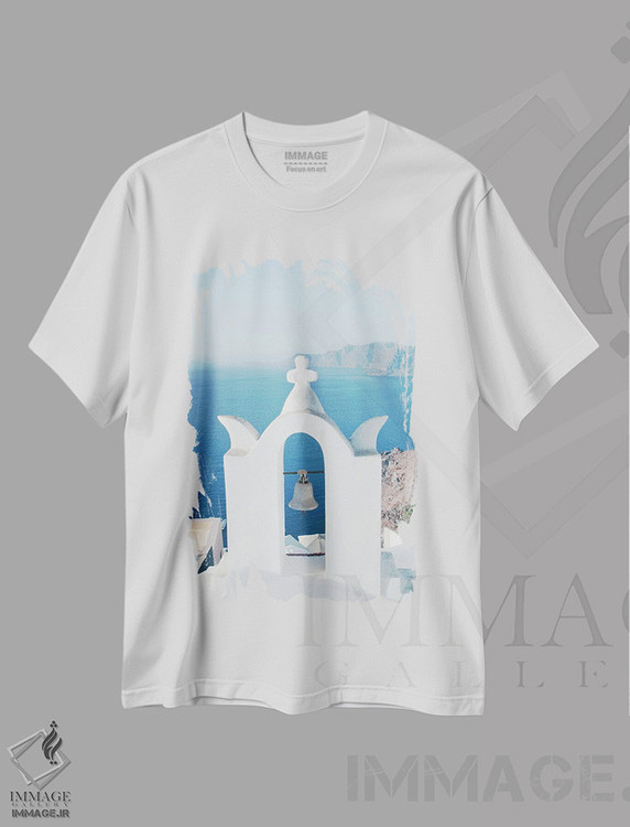 تیشرت طرح دار سرخوشی جزیره سانتورینی I، تزئینی اثر هنر آنیتا و بلا | immage.ir