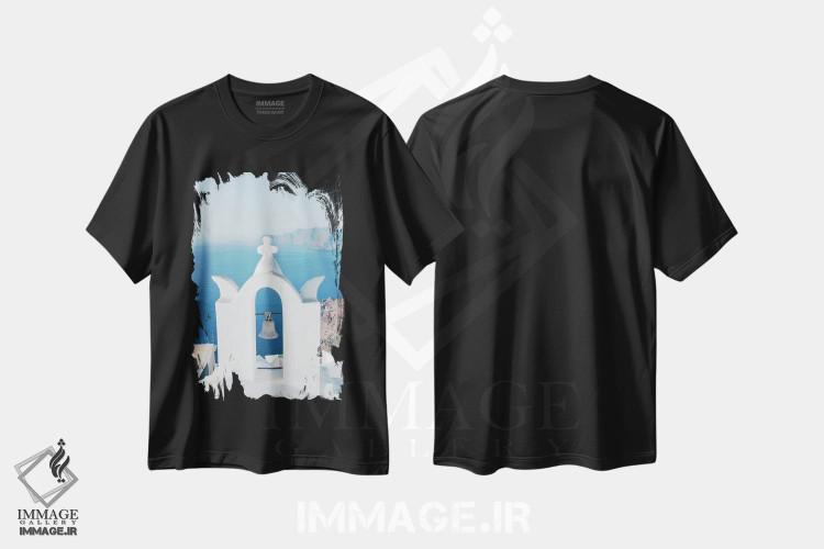 تیشرت طرح دار سرخوشی جزیره سانتورینی I، تزئینی اثر هنر آنیتا و بلا | فروشگاه ایماژ