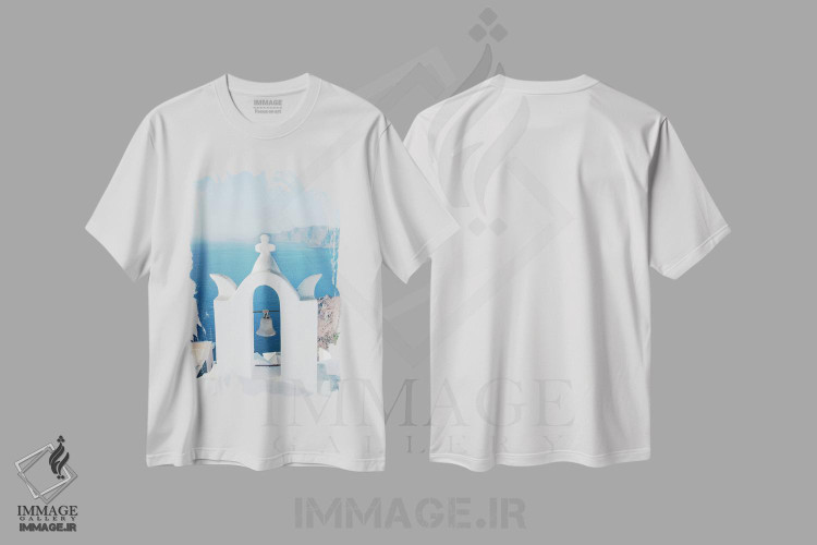 تیشرت طرح دار سرخوشی جزیره سانتورینی I، تزئینی اثر هنر آنیتا و بلا | immage.ir