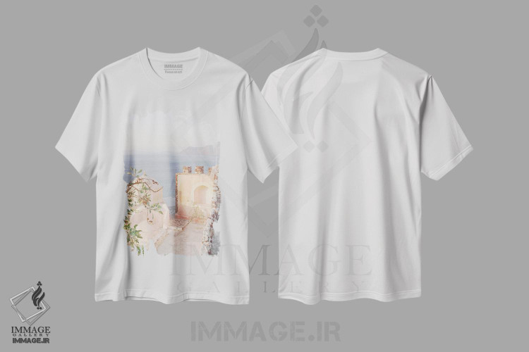 تیشرت طرح دار رویای سانتورینی I، تزئینی اثر هنر آنیتا و بلا | immage.ir