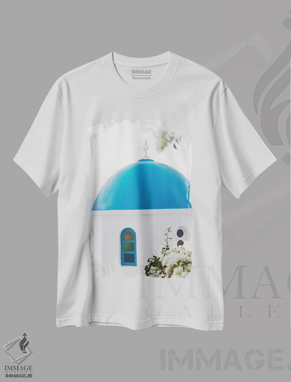 تیشرت طرح دار اویای سانتورینی یونان I، تزئینی اثر هنر آنیتا و بلا | immage.ir