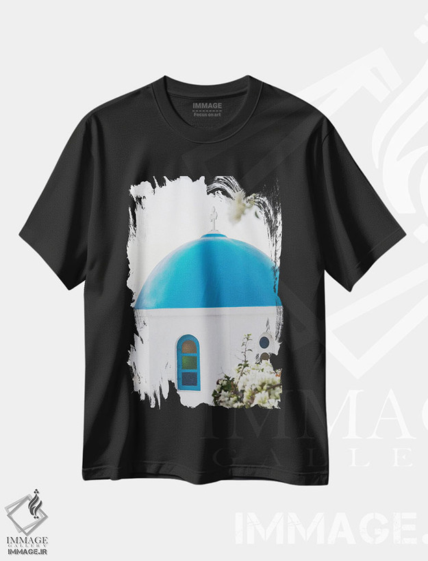 تیشرت طرح دار اویای سانتورینی یونان I، تزئینی اثر هنر آنیتا و بلا | فروشگاه ایماژ