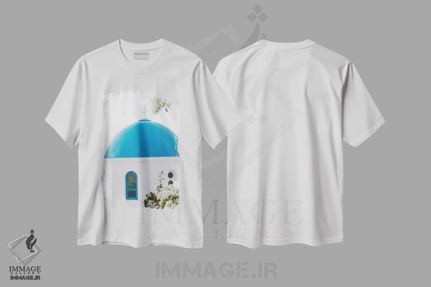 تیشرت طرح دار اویای سانتورینی یونان I، تزئینی اثر هنر آنیتا و بلا | immage.ir