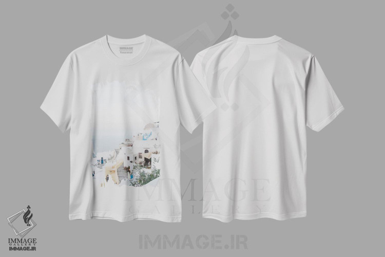 تیشرت طرح دار رویای طلوع اویای سانتورینی I، تزئینی اثر هنر آنیتا و بلا | فروشگاه ایماژ
