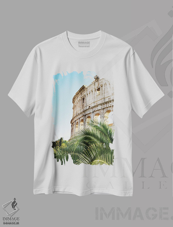 تیشرت طرح دار کلوسئوم رم همراه با نخل دوم، عکاسی ترکیبی اثر هنر آنیتا و بلا | فروشگاه ایماژ