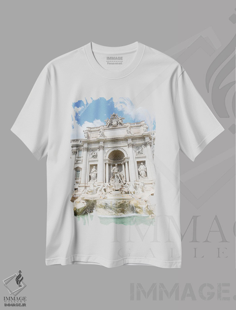 تیشرت طرح دار فوارهٔ تروی رم دو، تزئینی اثر هنر آنیتا و بلا | فروشگاه ایماژ