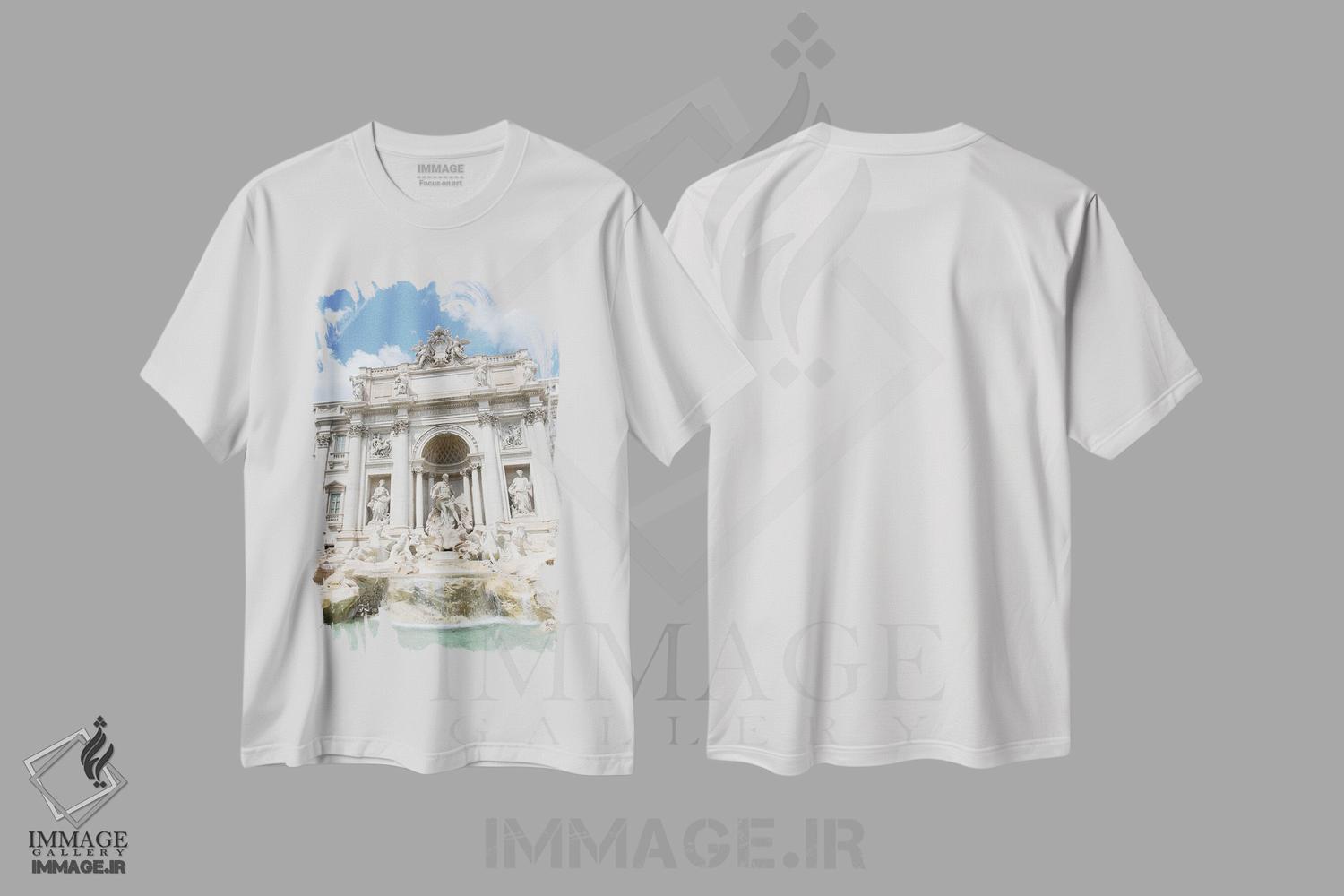 تیشرت طرح دار فوارهٔ تروی رم دو، تزئینی اثر هنر آنیتا و بلا | فروشگاه ایماژ