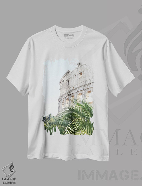 تیشرت طرح دار کلوسئوم رم همراه با نخل یک، عکاسی ترکیبی اثر هنر آنیتا و بلا | فروشگاه ایماژ