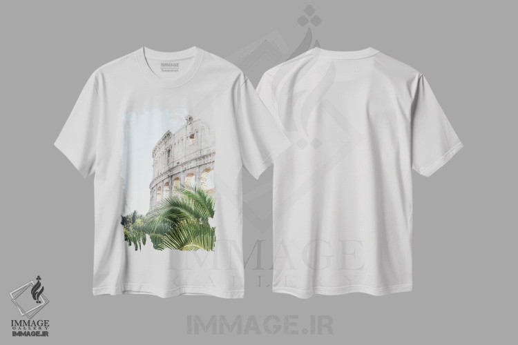 تیشرت طرح دار کلوسئوم رم همراه با نخل یک، عکاسی ترکیبی اثر هنر آنیتا و بلا | فروشگاه ایماژ