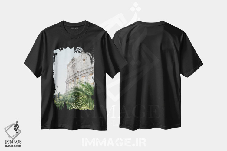 تیشرت طرح دار کلوسئوم رم همراه با نخل یک، عکاسی ترکیبی اثر هنر آنیتا و بلا | immage.ir
