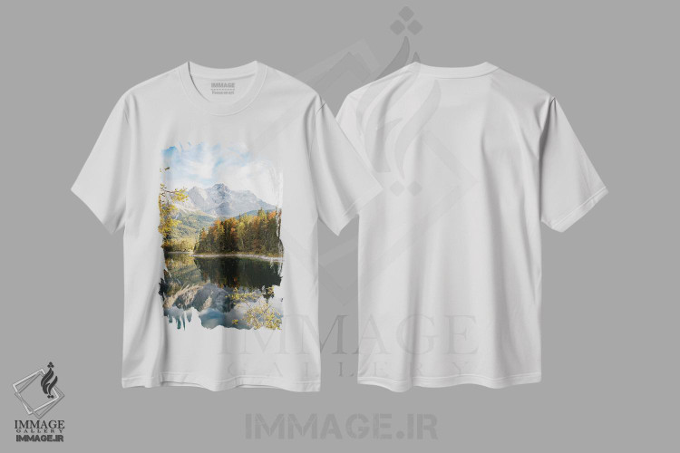 تیشرت طرح دار سعادت دریاچه کوهستانی یک، دکور کلبه و لژ اثر هنر آنیتا و بلا | فروشگاه ایماژ