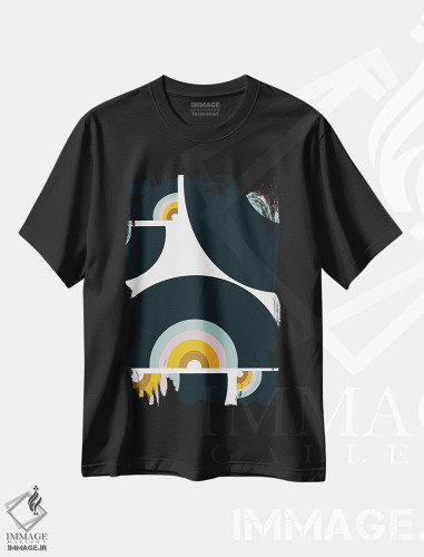 تیشرت طرح دار وینیل رنگین کمانی رترو یک، تزئینی اثر هنر آنیتا و بلا | فروشگاه ایماژ