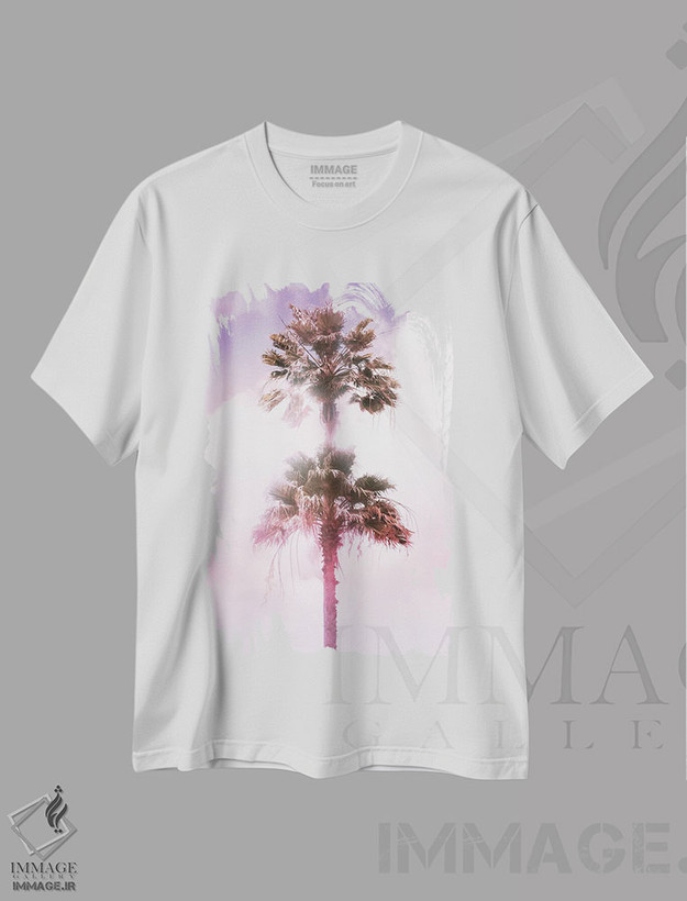 تیشرت طرح دار جفت درخت خرما، دکور ساحلی اثر هنر آنیتا و بلا | فروشگاه ایماژ