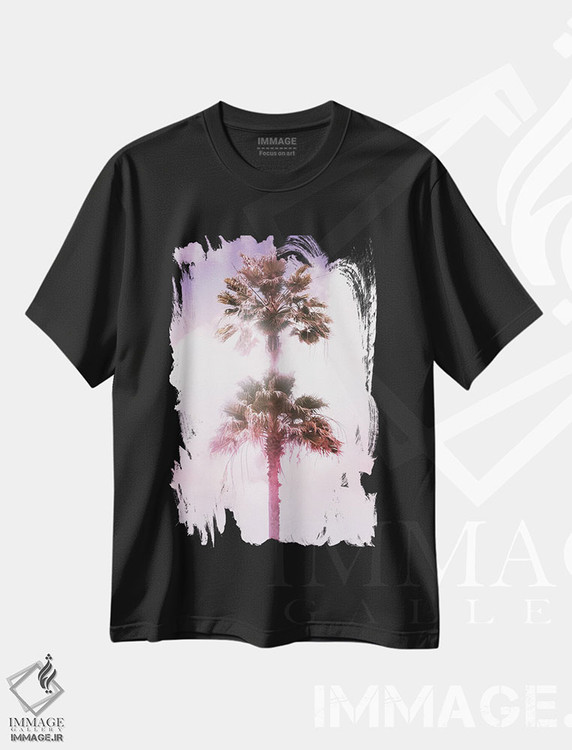 تیشرت طرح دار جفت درخت خرما، دکور ساحلی اثر هنر آنیتا و بلا | immage.ir
