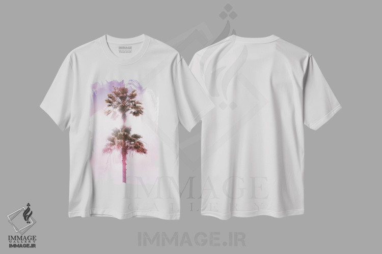 تیشرت طرح دار جفت درخت خرما، دکور ساحلی اثر هنر آنیتا و بلا | فروشگاه ایماژ