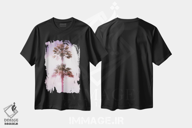 تیشرت طرح دار جفت درخت خرما، دکور ساحلی اثر هنر آنیتا و بلا | immage.ir