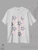 تیشرت طرح دار رویای رترو گلهای آرایشی صورتی و خاکستری، هنر دیجیتال اثر هنر آنیتا و بلا | immage.ir