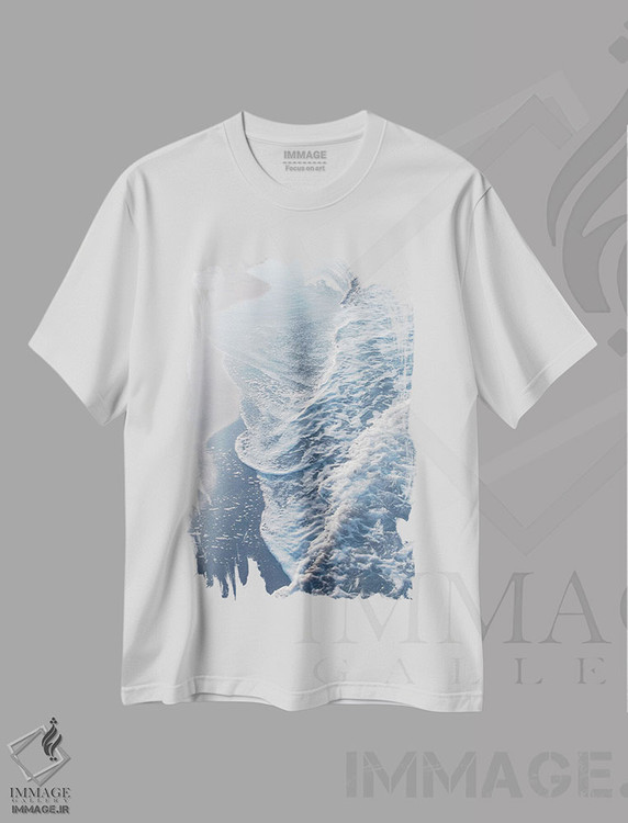 تیشرت طرح دار امواج رؤیایی اقیانوس آبی، سواحل از نمای بالا اثر هنر آنیتا و بلا | فروشگاه ایماژ