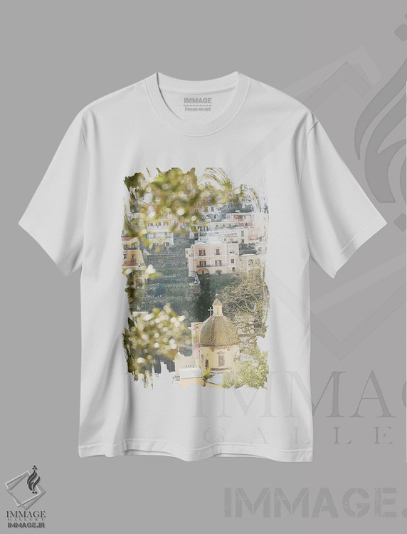 تیشرت طرح دار زیبایی گنبد پوزیتانو یک، مدیوم اثر هنر آنیتا و بلا | فروشگاه ایماژ