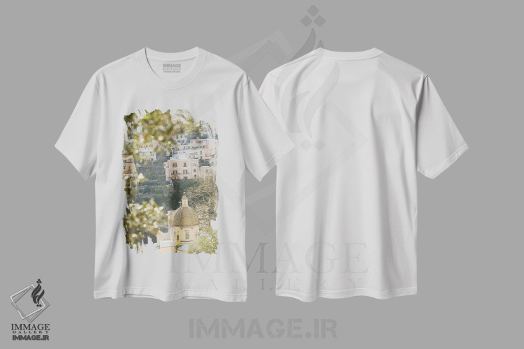 تیشرت طرح دار زیبایی گنبد پوزیتانو یک، مدیوم اثر هنر آنیتا و بلا | فروشگاه ایماژ