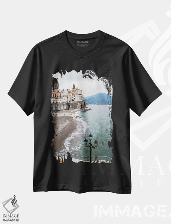 تیشرت طرح دار رویای ساحل آترانی یک، مدیوم اثر هنر آنیتا و بلا | فروشگاه ایماژ
