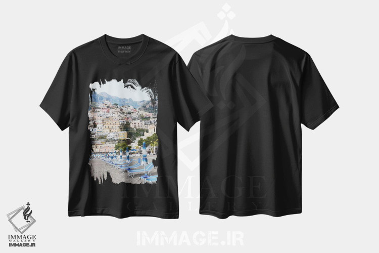 تیشرت طرح دار رویای چترهای ساحلی پوزیتانو یک، مدیوم اثر هنر آنیتا و بلا | immage.ir