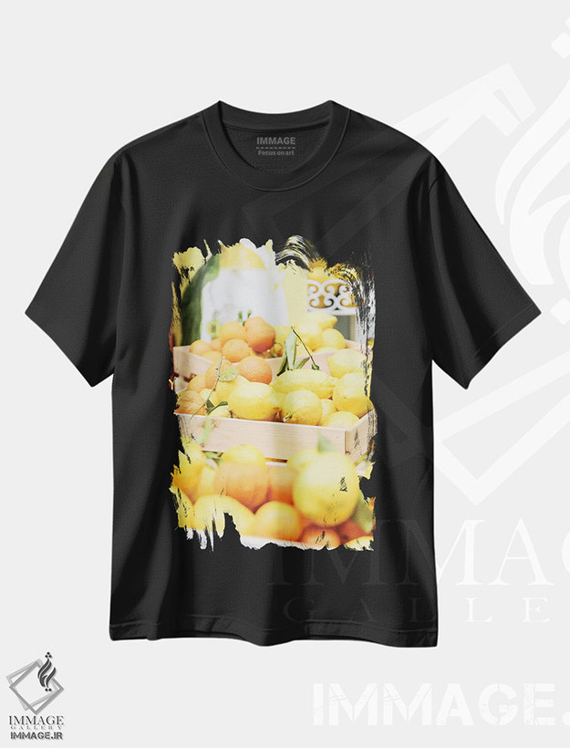 تیشرت طرح دار لیموها و پرتقال های آمالفی یک، مدیوم اثر هنر آنیتا و بلا | فروشگاه ایماژ