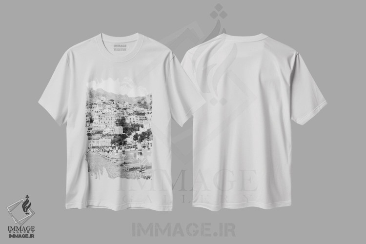 تیشرت طرح دار رویای چترهای ساحلی پوزیتانو دوم، مدیوم اثر هنر آنیتا و بلا | immage.ir