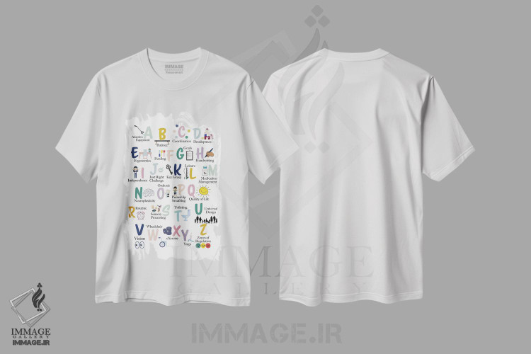 تیشرت طرح دار حروف الفبای کاردرمانی، هنر دیجیتال اثر آلیسا بانتا | فروشگاه ایماژ