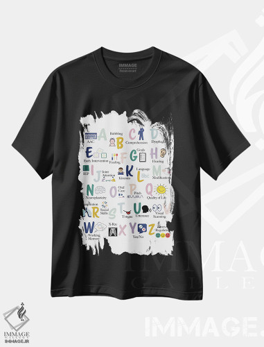 تیشرت طرح دار حروف الفبای آسیب شناسی گفتار و زبان، هنر دیجیتال اثر آلیسا بانتا | فروشگاه ایماژ