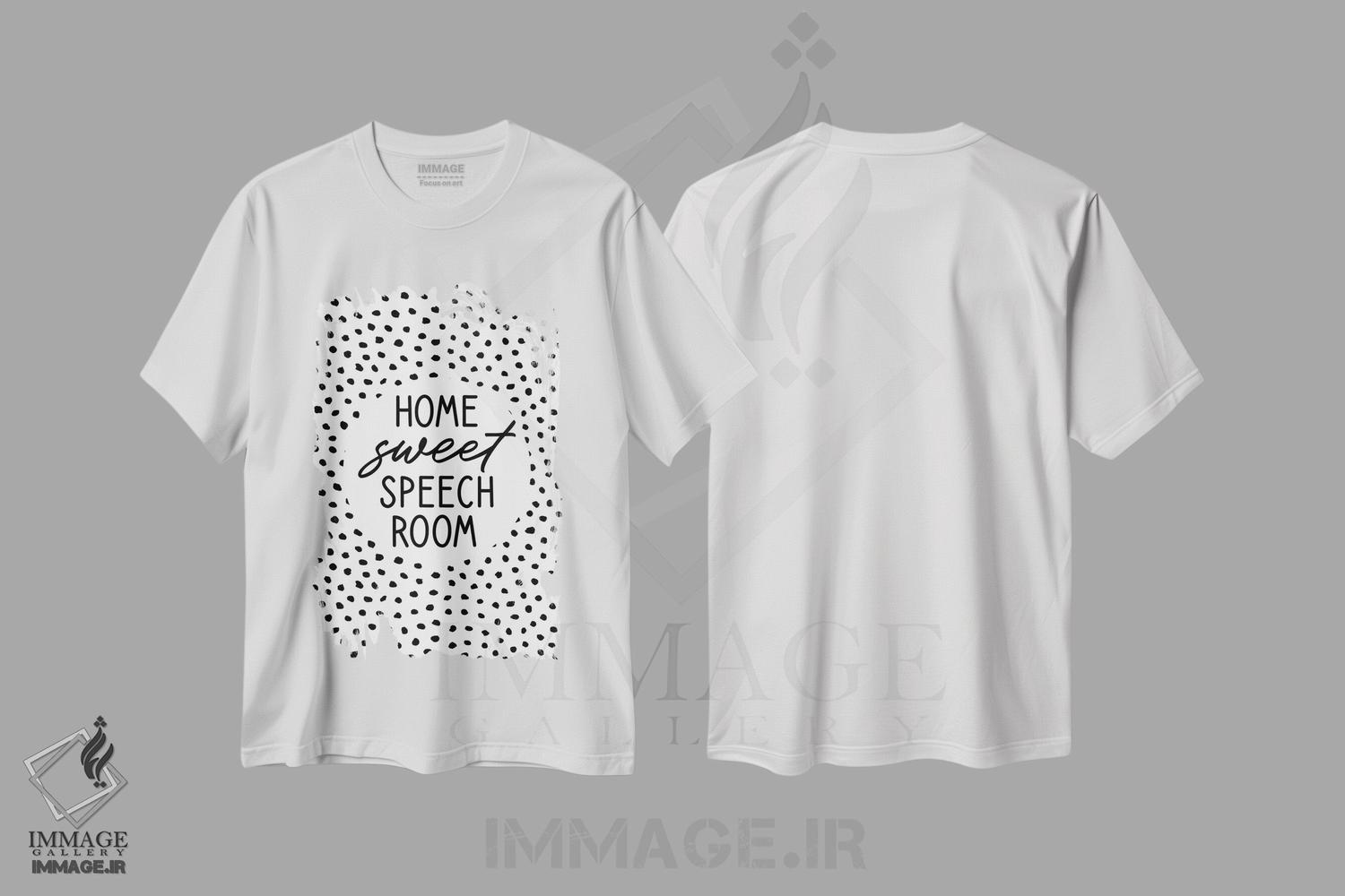 تیشرت طرح دار خانه؛ اتاق گفتار شیرین، هنر دیجیتال اثر آلیسا بانتا | فروشگاه ایماژ