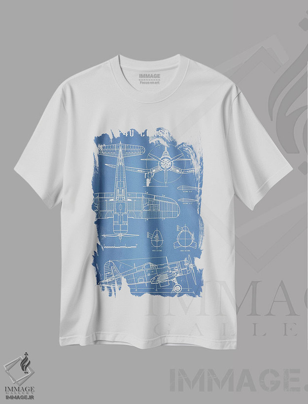 تیشرت طرح دار نقشهٔ هواپیمای کلاسیک ناوی F4U کورسیر، هنر دیجیتال اثر اکشن بلوپرینتس | فروشگاه ایماژ