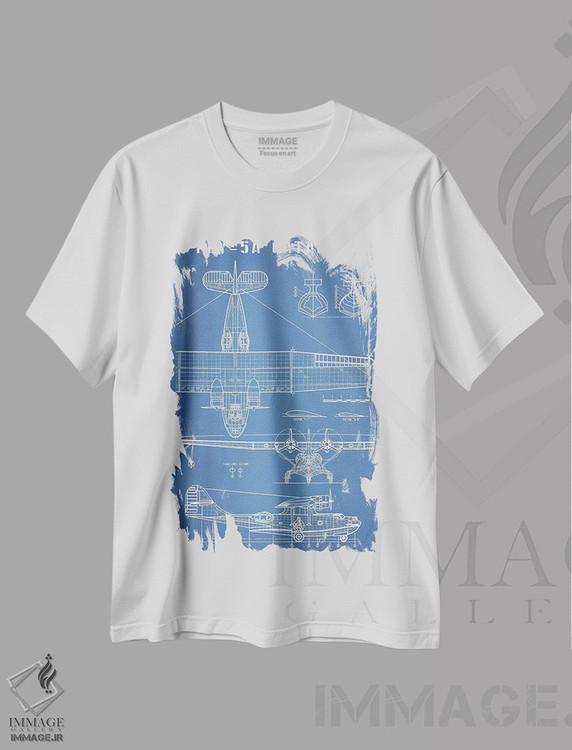 تیشرت طرح دار نقشهٔ هواپیمای آب نشین کلاسیک، هنر دیجیتال اثر اکشن بلوپرینتس | فروشگاه ایماژ