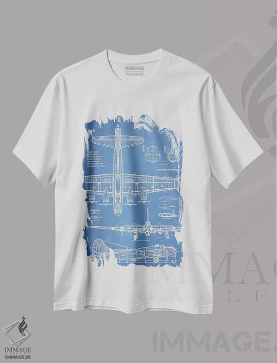 تیشرت طرح دار نقشهٔ هواپیمای بمب افکن کلاسیک B-17، هنر دیجیتال اثر اکشن بلوپرینتس | immage.ir