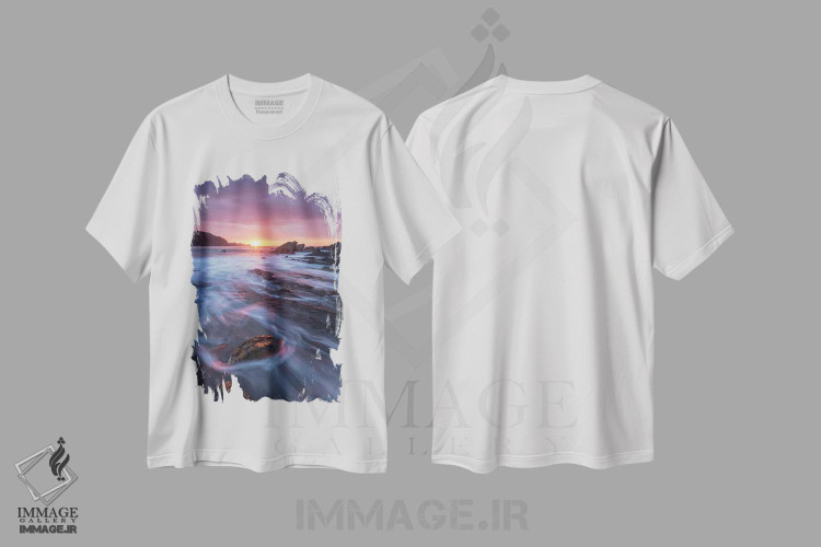 تیشرت طرح دار چشم انداز دریایی هنگام غروب، مدیوم اثر آدام برتون | فروشگاه ایماژ