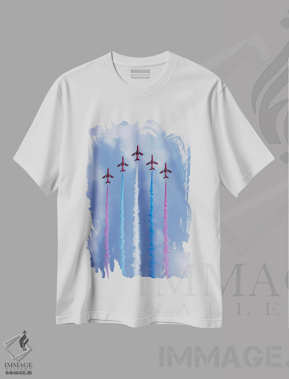 تیشرت طرح دار قرمز، سفید و آبی، مدیوم اثر آدام برتون | فروشگاه ایماژ