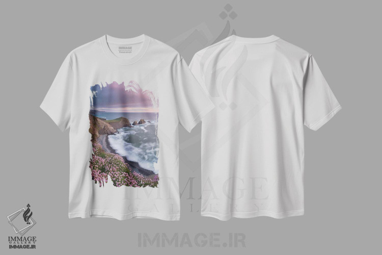 تیشرت طرح دار ساحل صورتی، مدیوم اثر آدام برتون | فروشگاه ایماژ