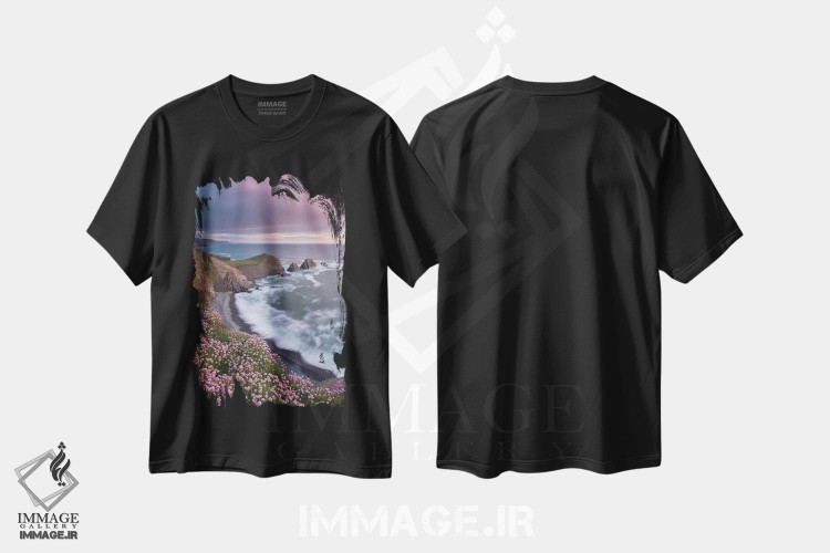 تیشرت طرح دار ساحل صورتی، مدیوم اثر آدام برتون | immage.ir