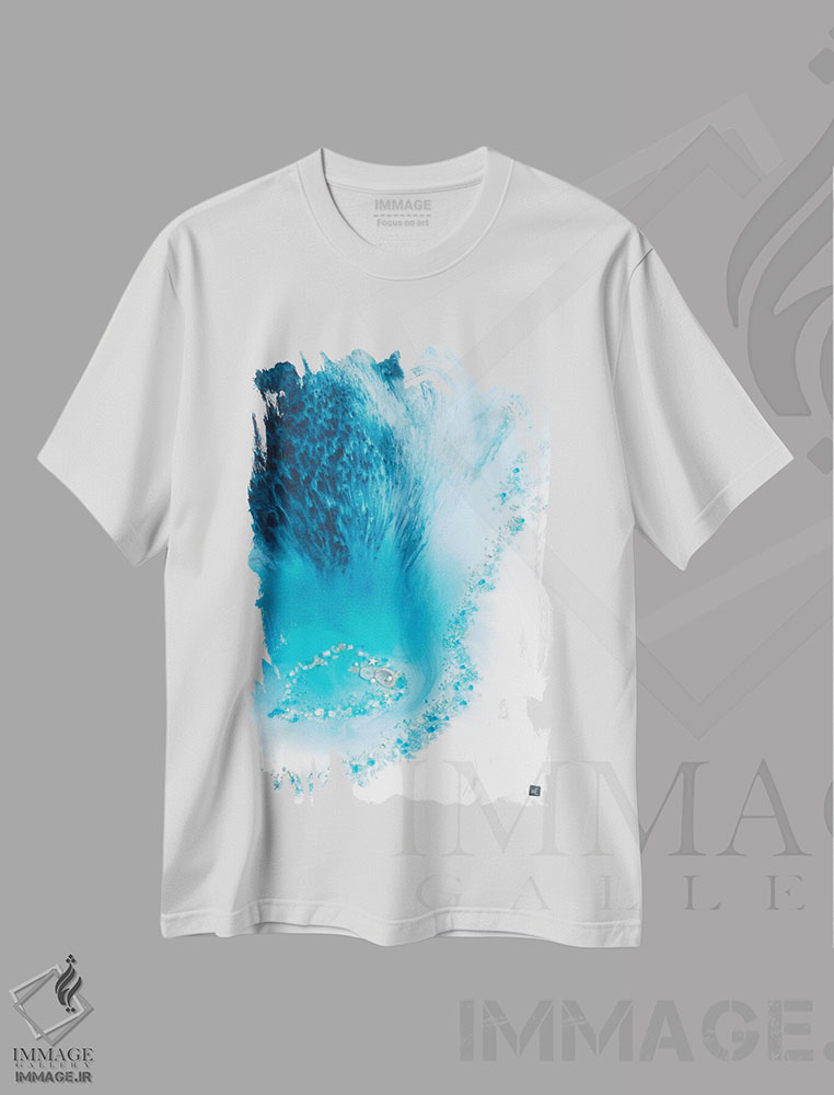 تیشرت طرح دار صخرهٔ تالاب آبی، آبستره اثر آنتوانل | فروشگاه ایماژ