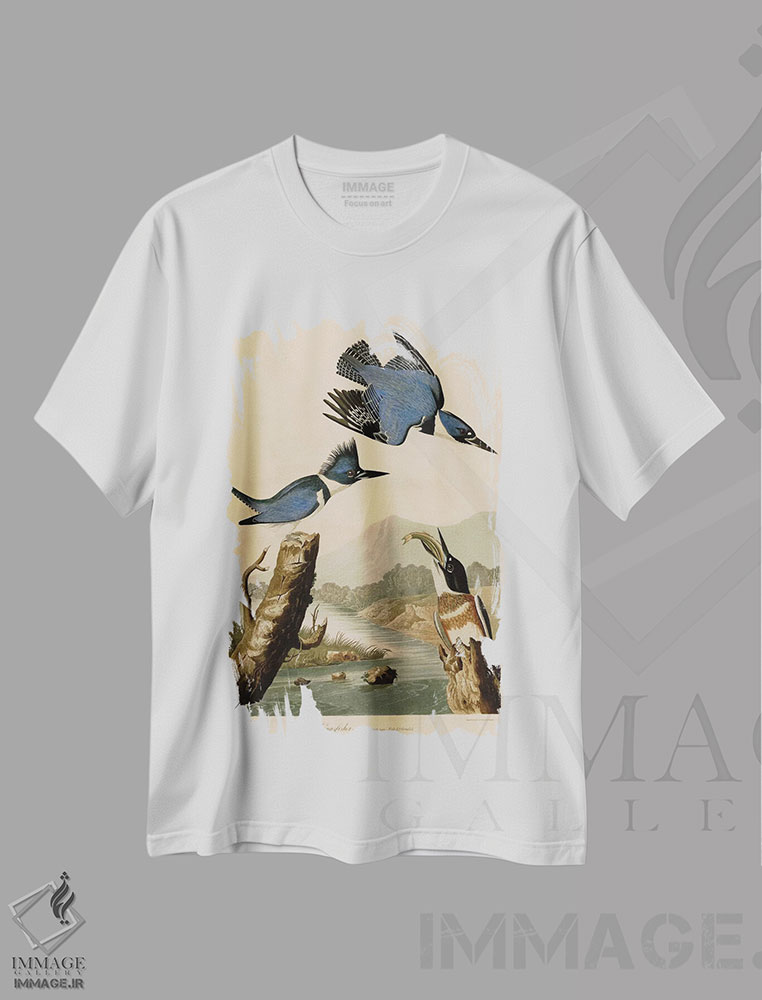 تیشرت طرح دار مرغ ماهی خوار کمربندی، هنر فاخر اثر جان جیمز آدوبون | immage.ir