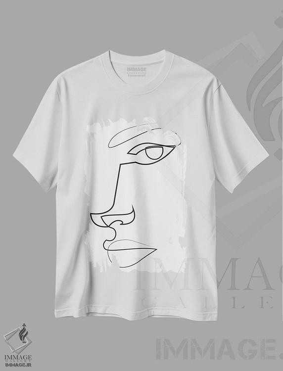 تیشرت طرح دار چهرهٔ خطی انتزاعی، هنر تزئینی سیاه و سفید اثر ادیلوم | فروشگاه ایماژ